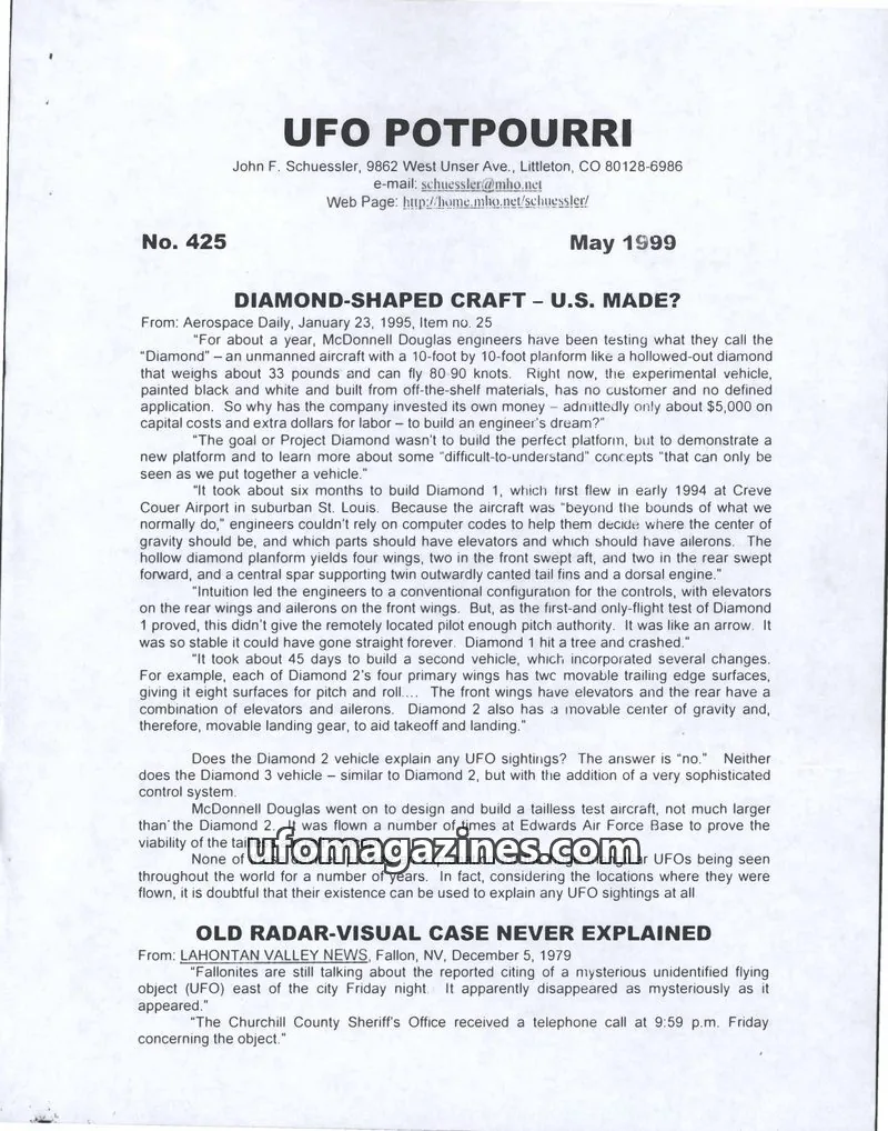 Cover of UFO Potpourri (John Schuessler) issue No. 425: UFO POTPOURRI
