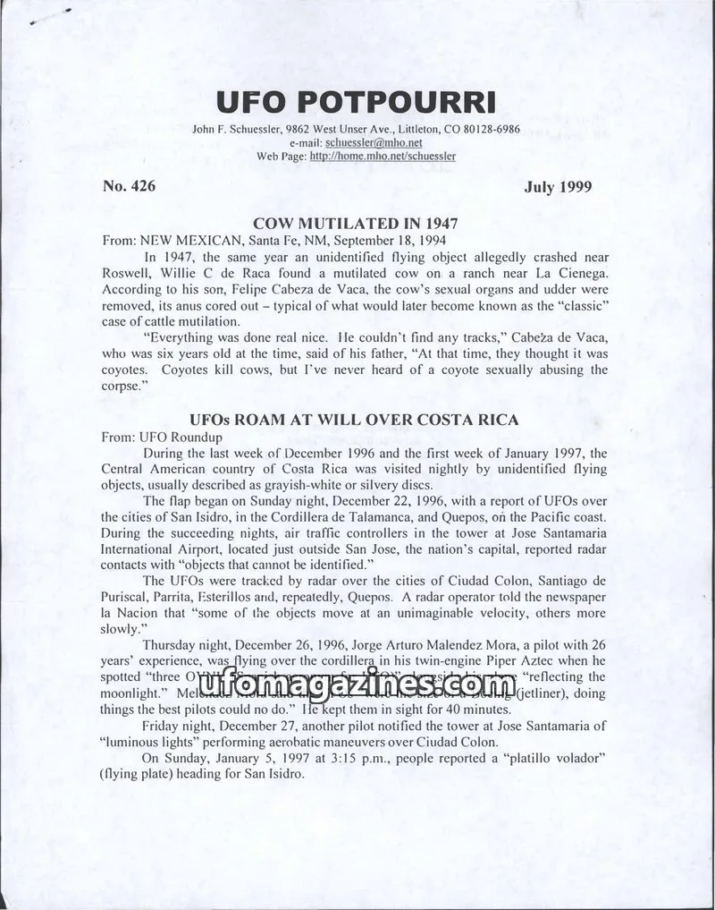 Cover of UFO Potpourri (John Schuessler) issue 426: UFO POTPOURRI