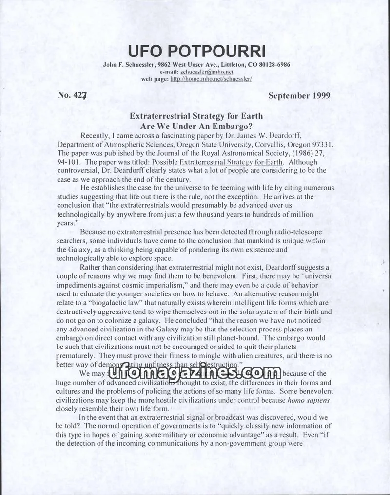 Cover of UFO Potpourri (John Schuessler) issue No. 427: UFO POTPOURRI