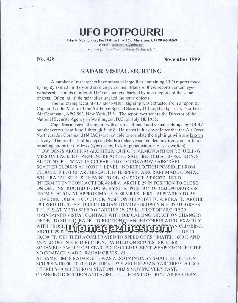 Cover of UFO Potpourri (John Schuessler) issue 428: UFO POTPOURRI
