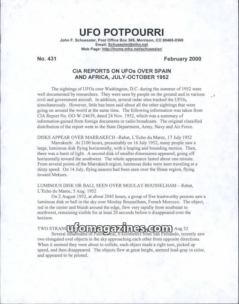 Cover of UFO Potpourri (John Schuessler) issue 431: UFO POTPOURRI