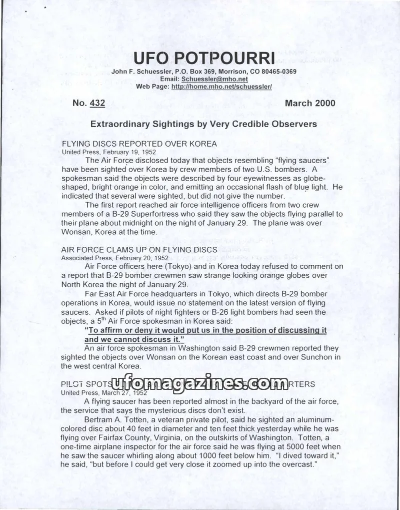 Cover of UFO Potpourri (John Schuessler) issue 432: UFO POTPOURRI