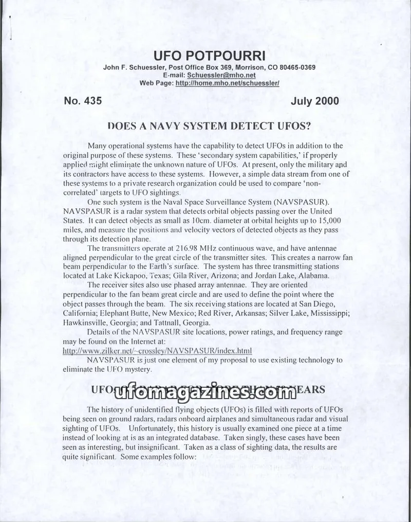 Cover of UFO Potpourri (John Schuessler) issue 435: UFO POTPOURRI