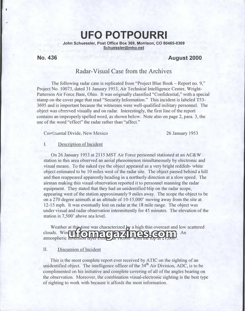 Cover of UFO Potpourri (John Schuessler) issue No. 436: UFO POTPOURRI