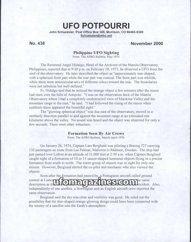 Cover of UFO Potpourri (John Schuessler) issue 438: UFO POTPOURRI