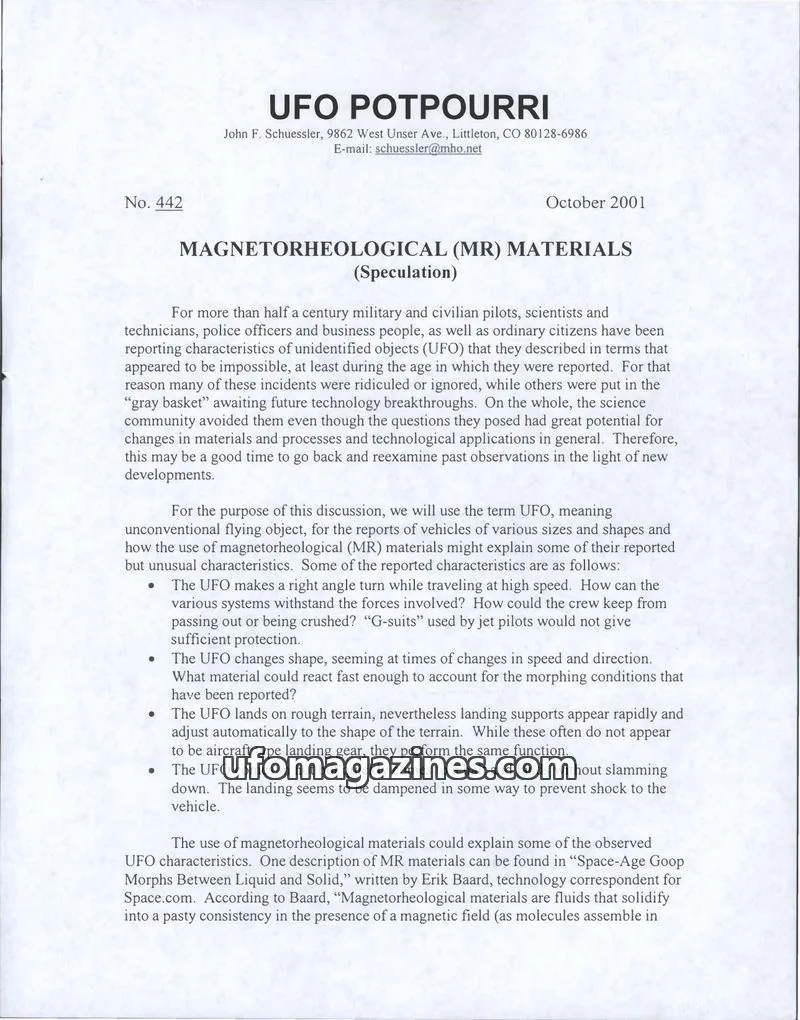 Cover of UFO Potpourri (John Schuessler) issue 442: UFO POTPOURRI