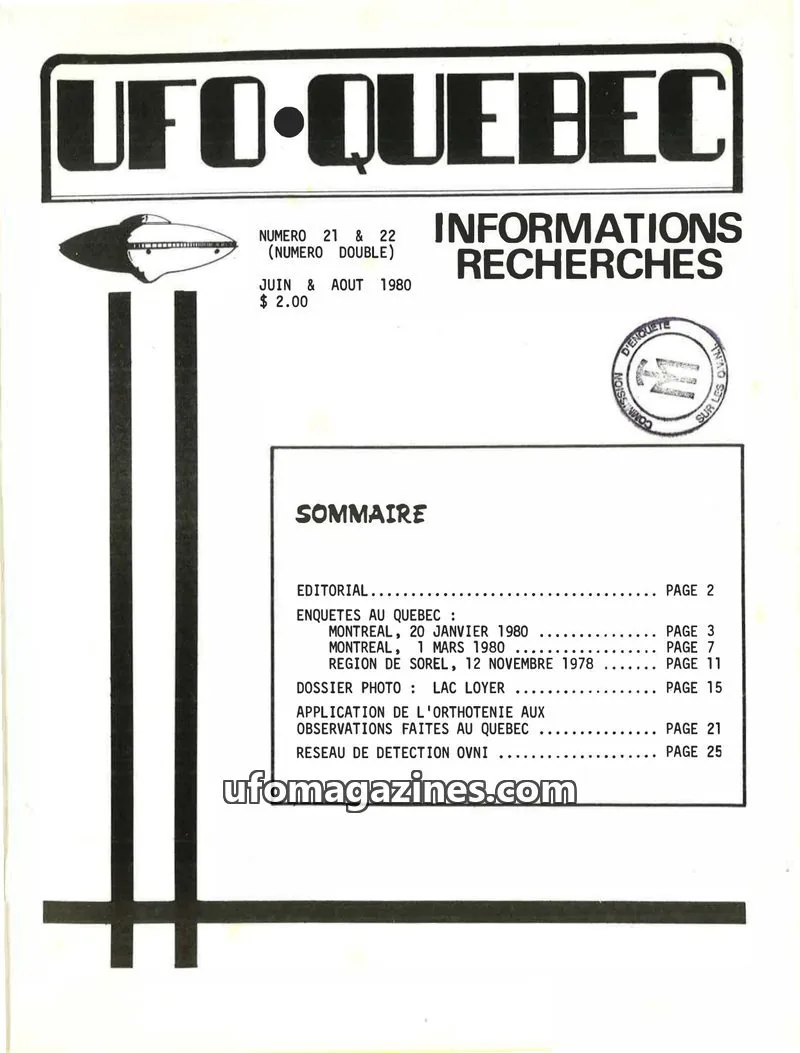 Cover of UFO Quebec issue 21 & 22 (Double Issue): UFO-QUEBEC