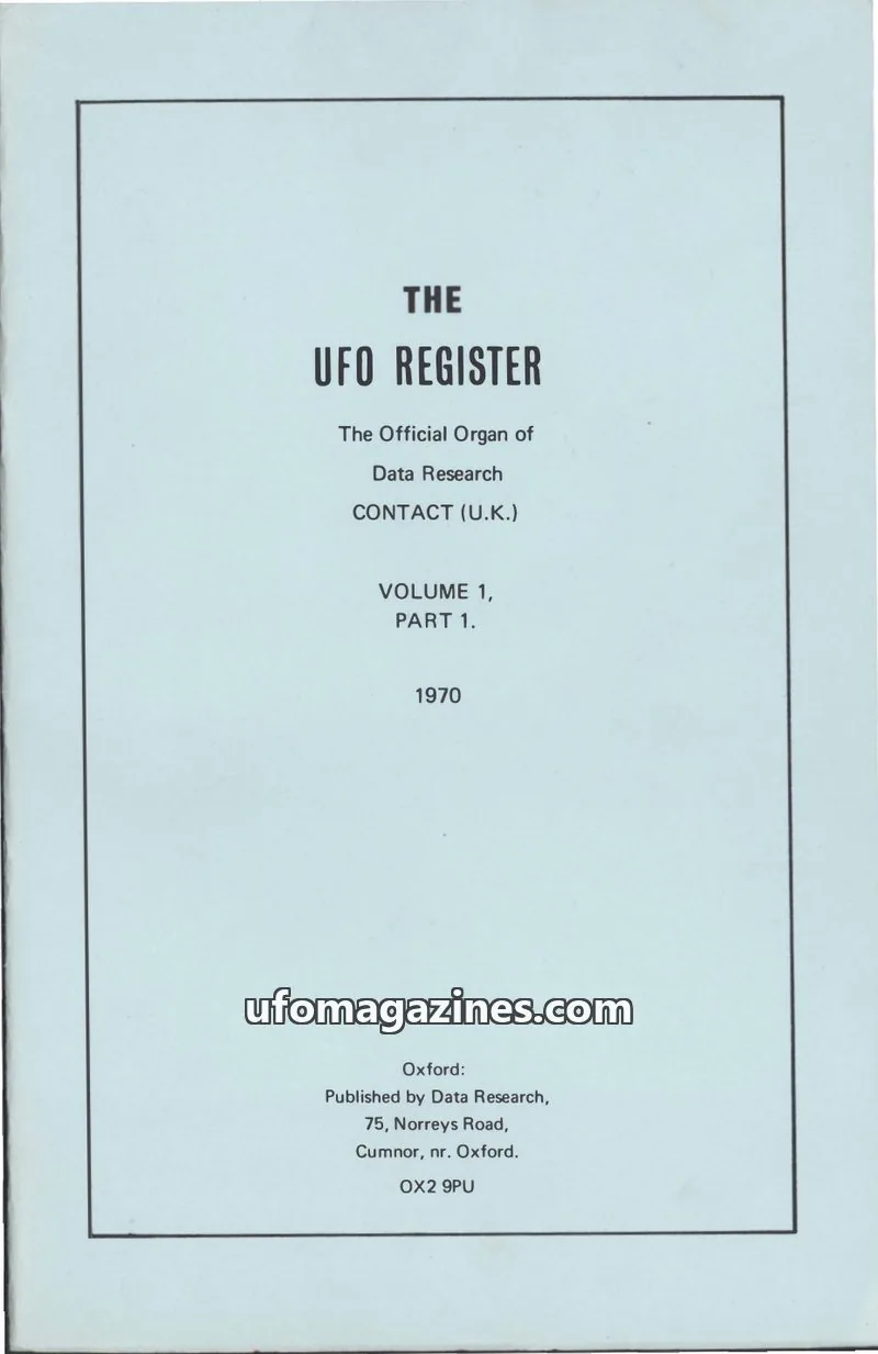 Cover of UFO Register (UK Contact) issue Volume 1, Part 1: THE UFO REGISTER