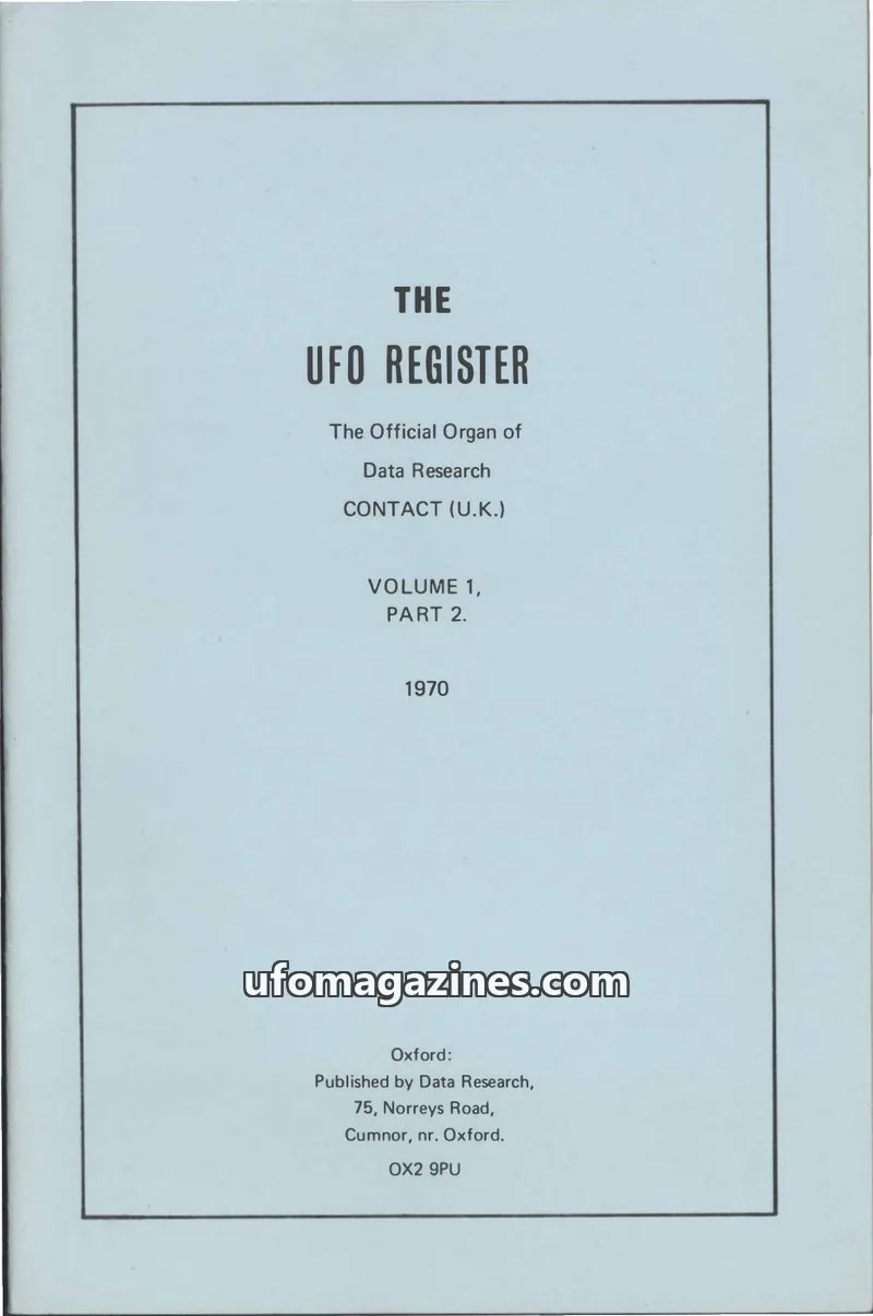 Cover of UFO Register (UK Contact) issue VOLUME 1, PART 2: THE UFO REGISTER