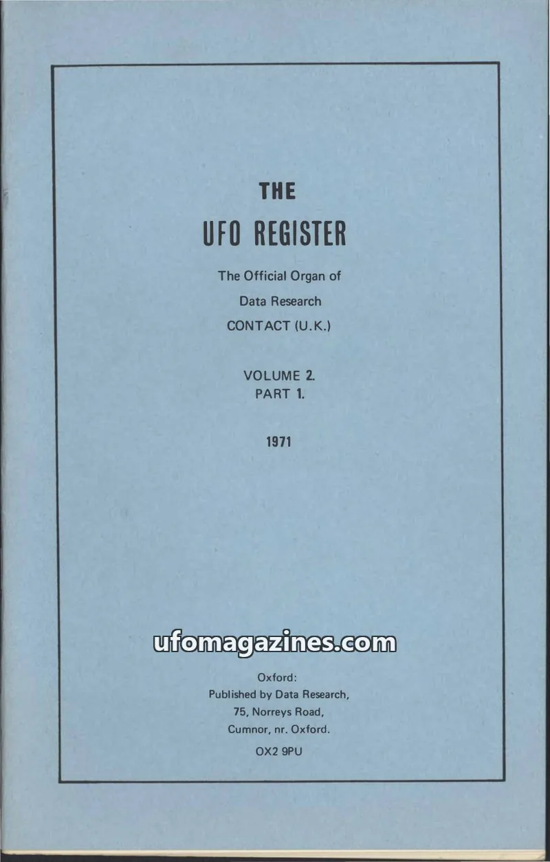 Cover of UFO Register (UK Contact) issue Volume 2. Part 1.: THE UFO REGISTER