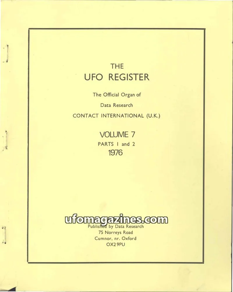Cover of UFO Register (UK Contact) issue VOLUME 7, PARTS I and 2: THE UFO REGISTER