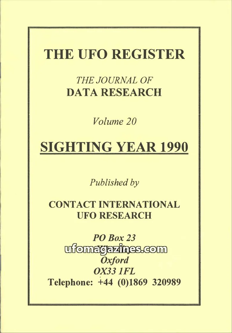 Cover of UFO Register (UK Contact) issue Volume 20: THE UFO REGISTER