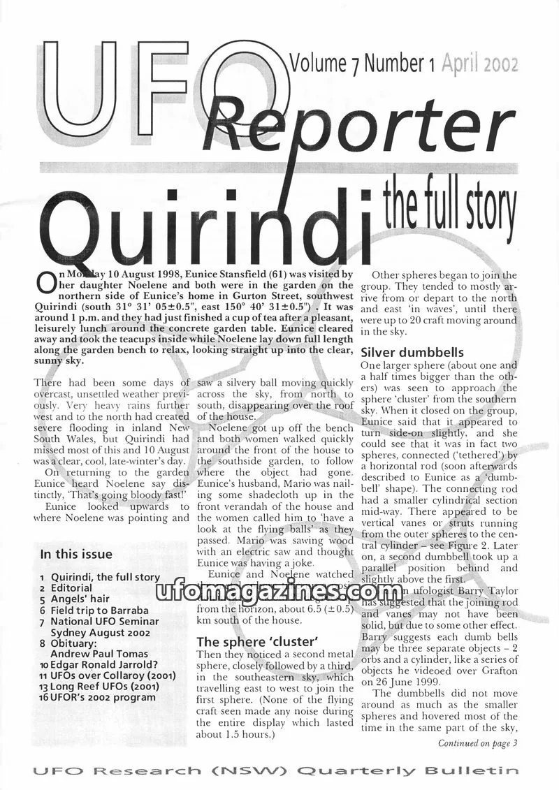 Cover of UFO Reporter (New South Wales) issue Volume 7 Number 1: UFO Reporter