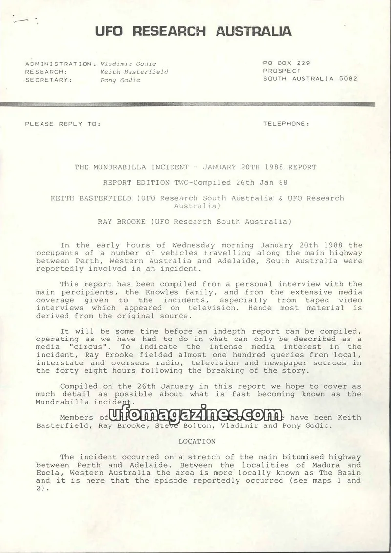 Cover of UFO Research Australia Newsletter issue REPORT EDITION TWO: UFO RESEARCH AUSTRALIA