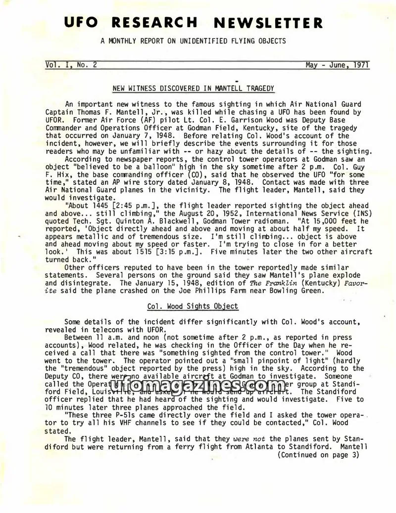 Cover of UFO Research Newsletter (Lore) issue Vol. I, No. 2: UFO RESEARCH NEWSLETTER