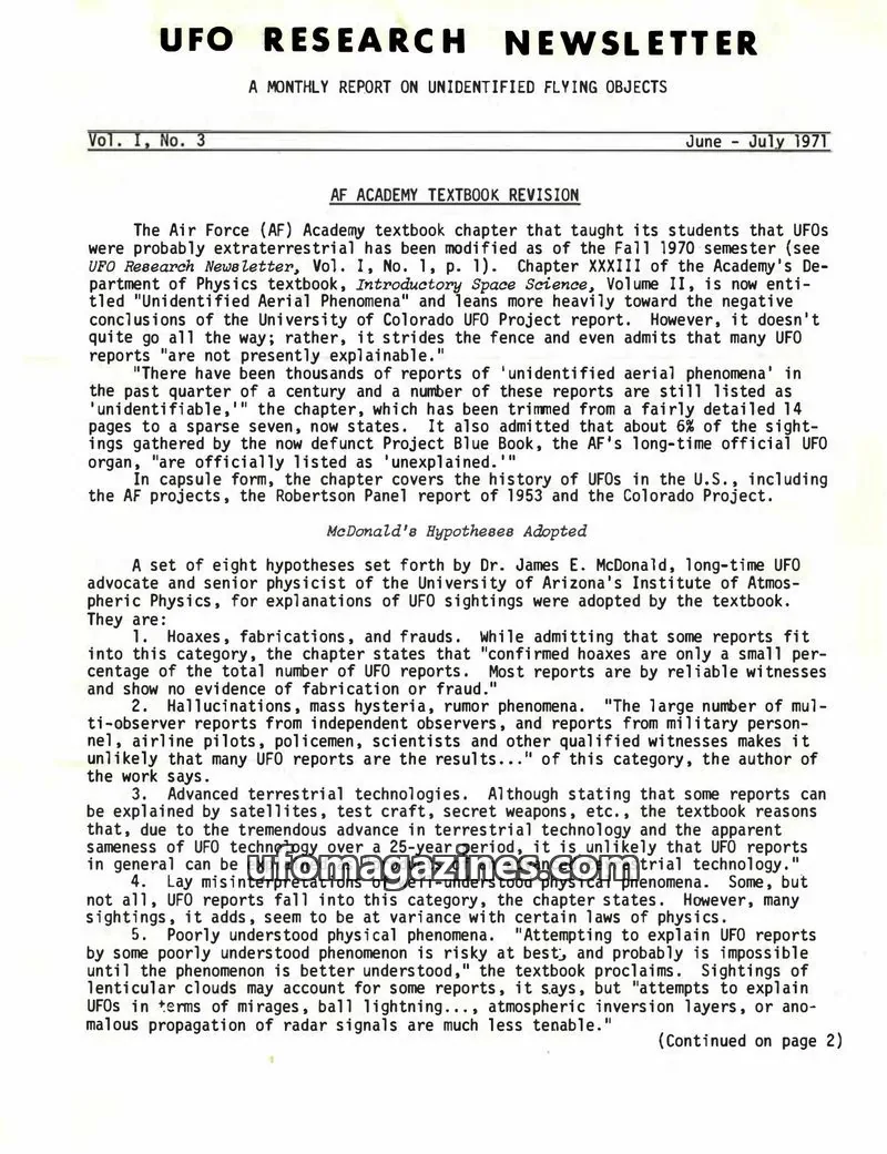 Cover of UFO Research Newsletter (Lore) issue Vol. I, No. 3: UFO RESEARCH NEWSLETTER