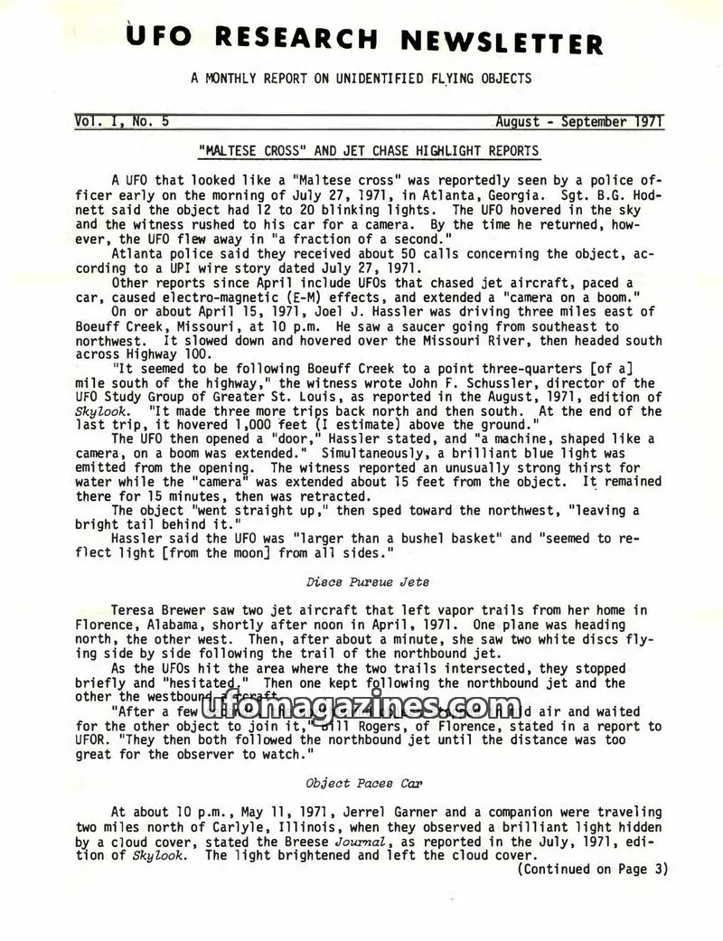 Cover of UFO Research Newsletter (Lore) issue No. 5: UFO RESEARCH NEWSLETTER