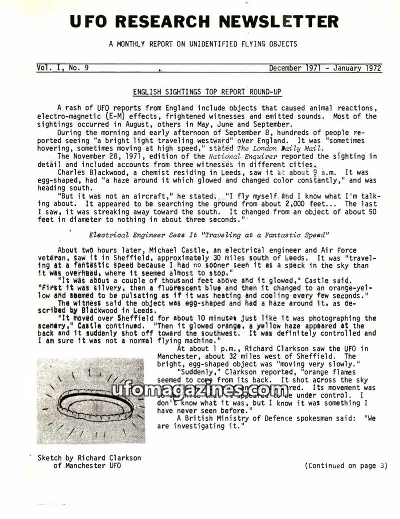 Cover of UFO Research Newsletter (Lore) issue Vol. I, No. 9: UFO RESEARCH NEWSLETTER