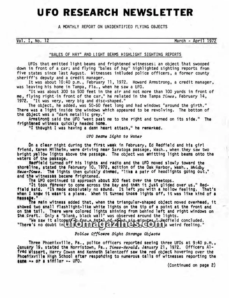 Cover of UFO Research Newsletter (Lore) issue No. 12: UFO RESEARCH NEWSLETTER