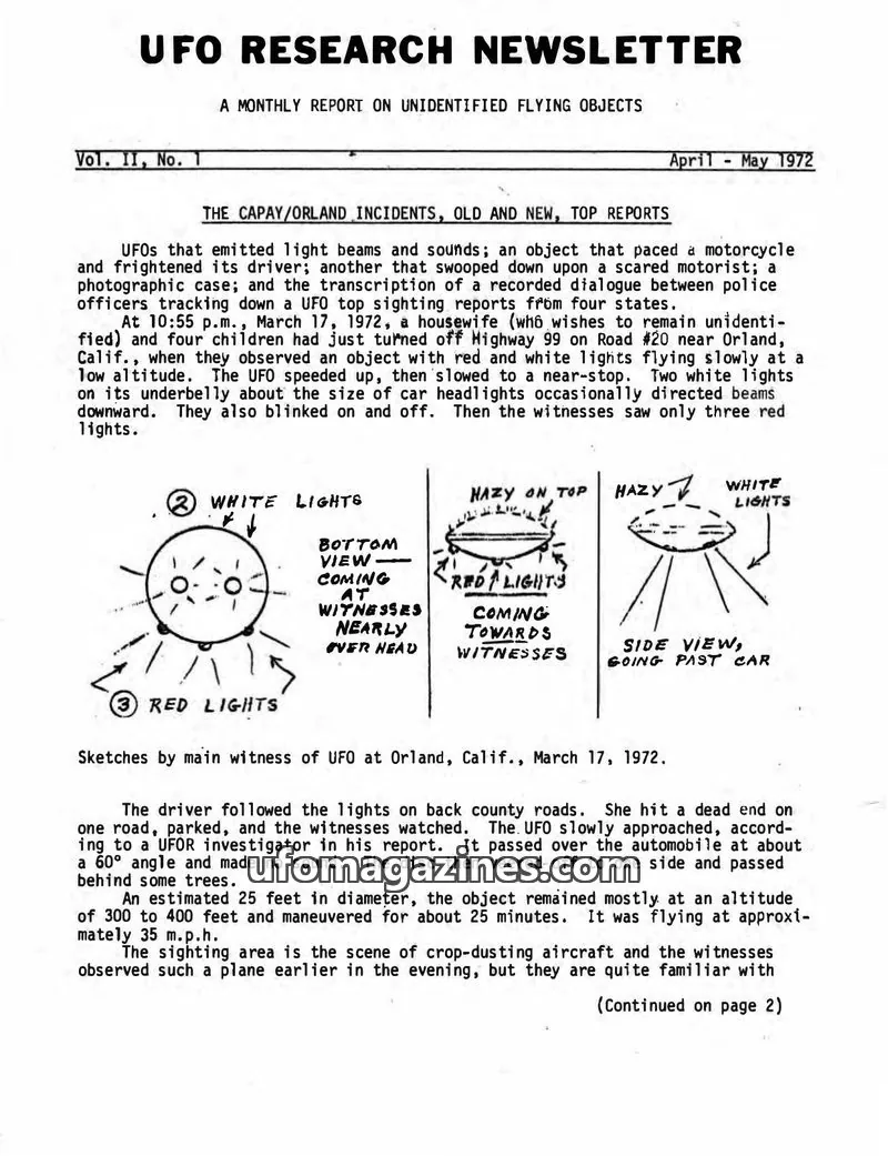 Cover of UFO Research Newsletter (Lore) issue Vol. II, No. 1: UFO RESEARCH NEWSLETTER