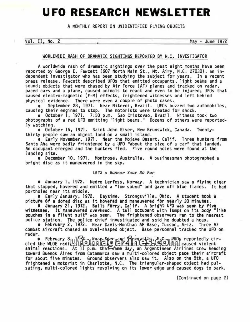 Cover of UFO Research Newsletter (Lore) issue Vol. II, No. 2: UFO RESEARCH NEWSLETTER