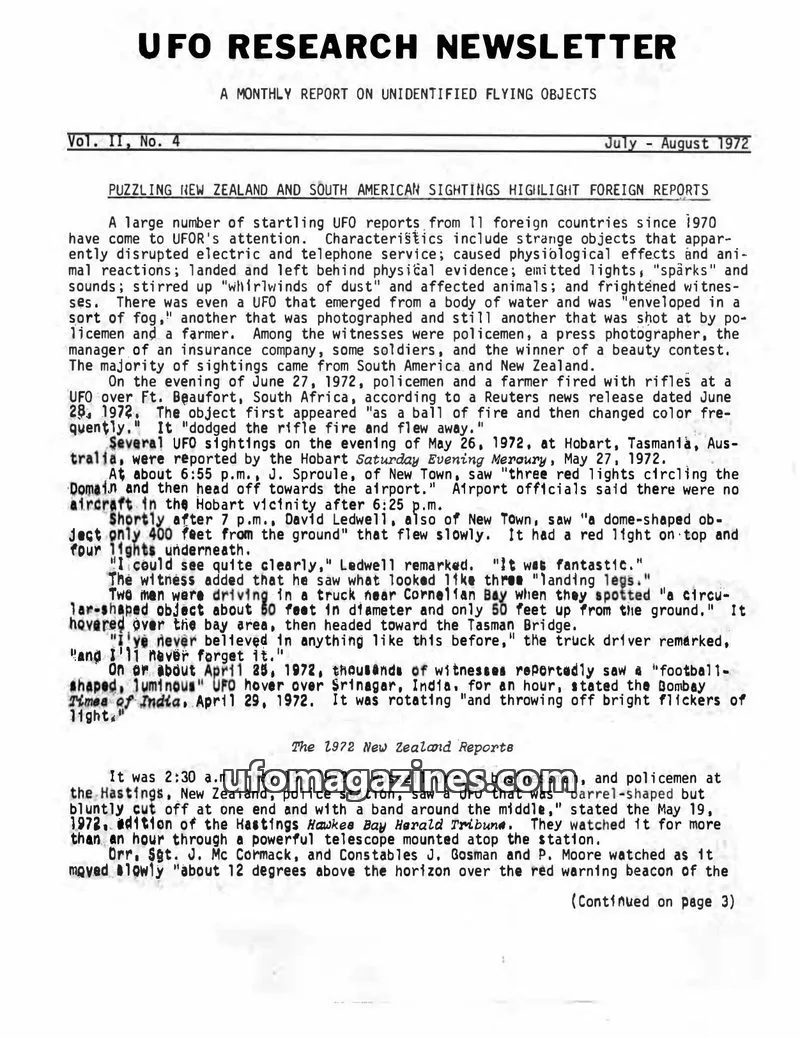 Cover of UFO Research Newsletter (Lore) issue Vol. II, No. 4: UFO RESEARCH NEWSLETTER