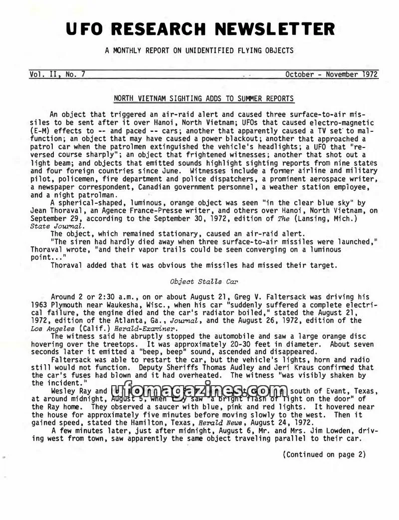 Cover of UFO Research Newsletter (Lore) issue Vol. II, No. 7: UFO RESEARCH NEWSLETTER