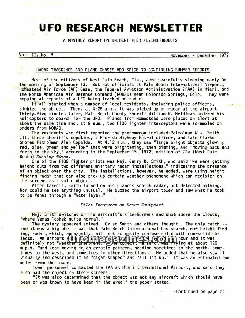 Cover of UFO Research Newsletter (Lore) issue Vol. II, No. 8: UFO RESEARCH NEWSLETTER