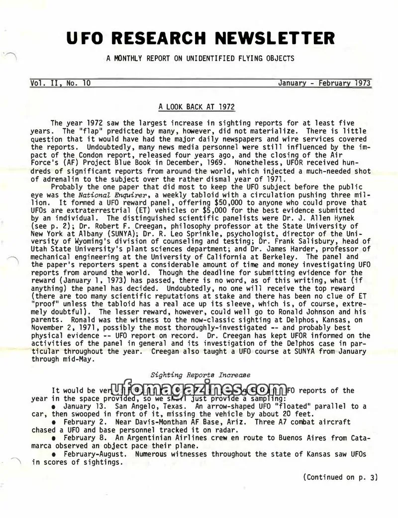 Cover of UFO Research Newsletter (Lore) issue Vol. II, No. 10: UFO RESEARCH NEWSLETTER