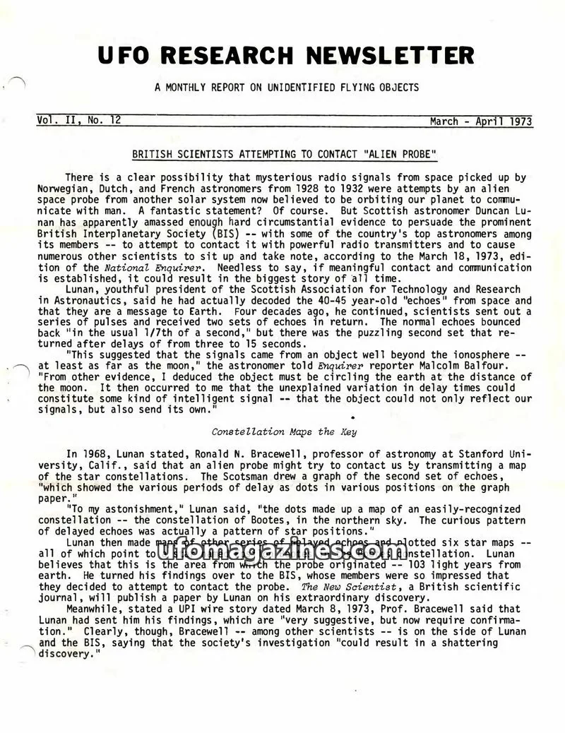 Cover of UFO Research Newsletter (Lore) issue Vol. II, No. 12: UFO RESEARCH NEWSLETTER