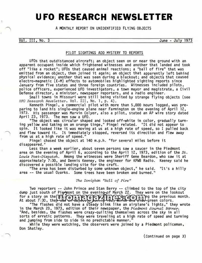 Cover of UFO Research Newsletter (Lore) issue No. 3: UFO RESEARCH NEWSLETTER