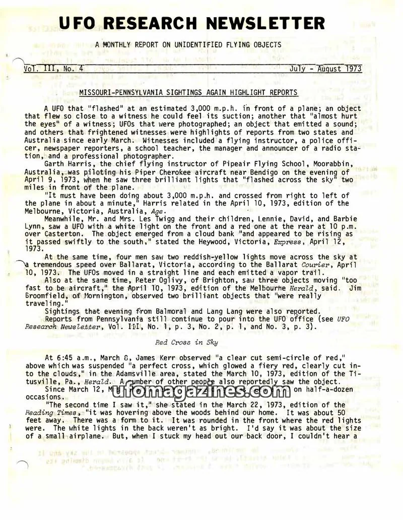 Cover of UFO Research Newsletter (Lore) issue Vol. III, No. 4: UFO RESEARCH NEWSLETTER