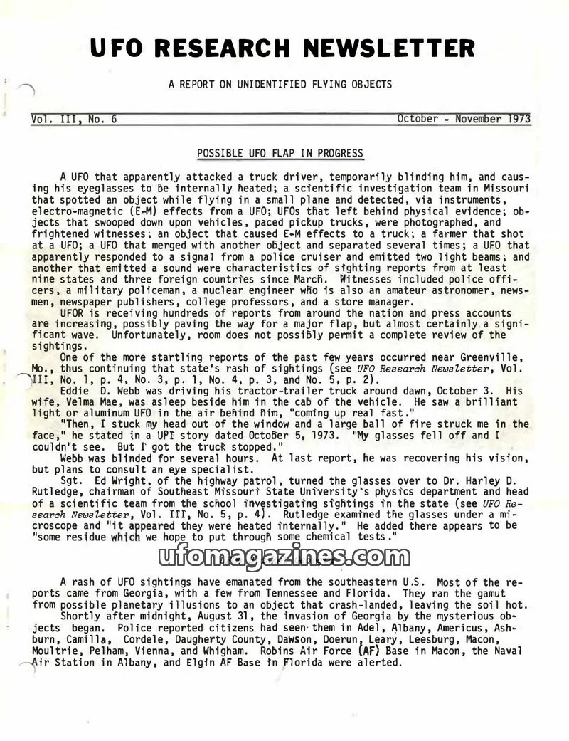 Cover of UFO Research Newsletter (Lore) issue Vol. III, No. 6: UFO RESEARCH NEWSLETTER