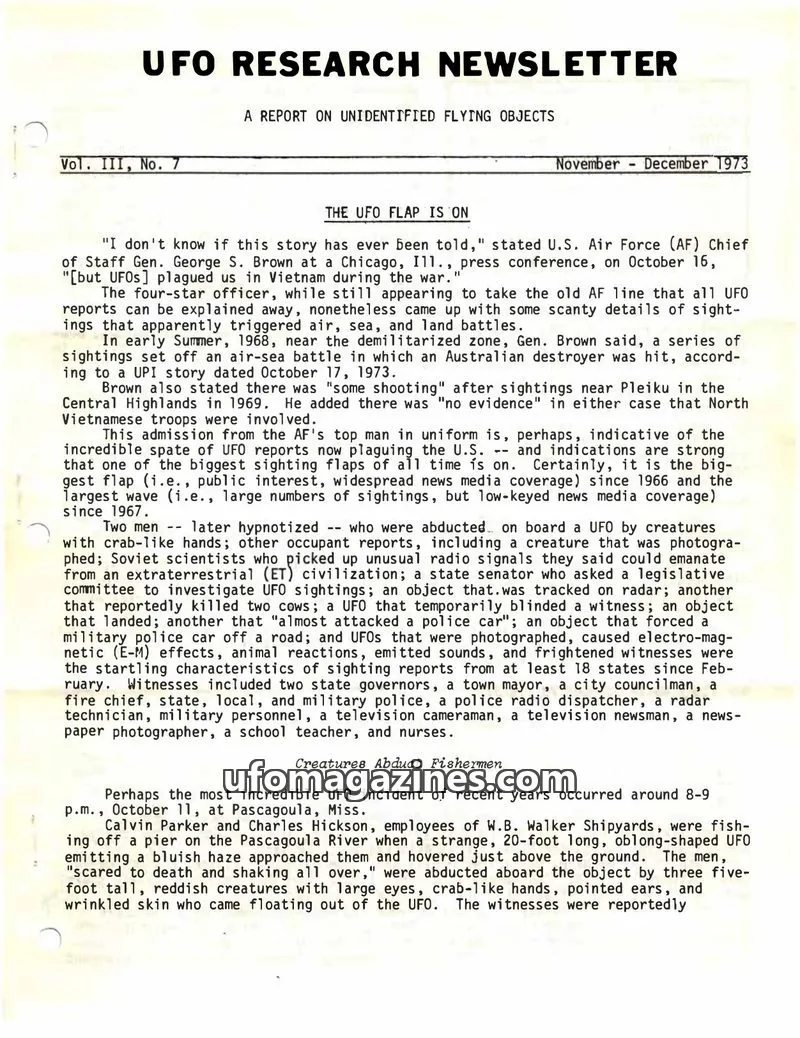 Cover of UFO Research Newsletter (Lore) issue Vol. III, No. 7: UFO RESEARCH NEWSLETTER