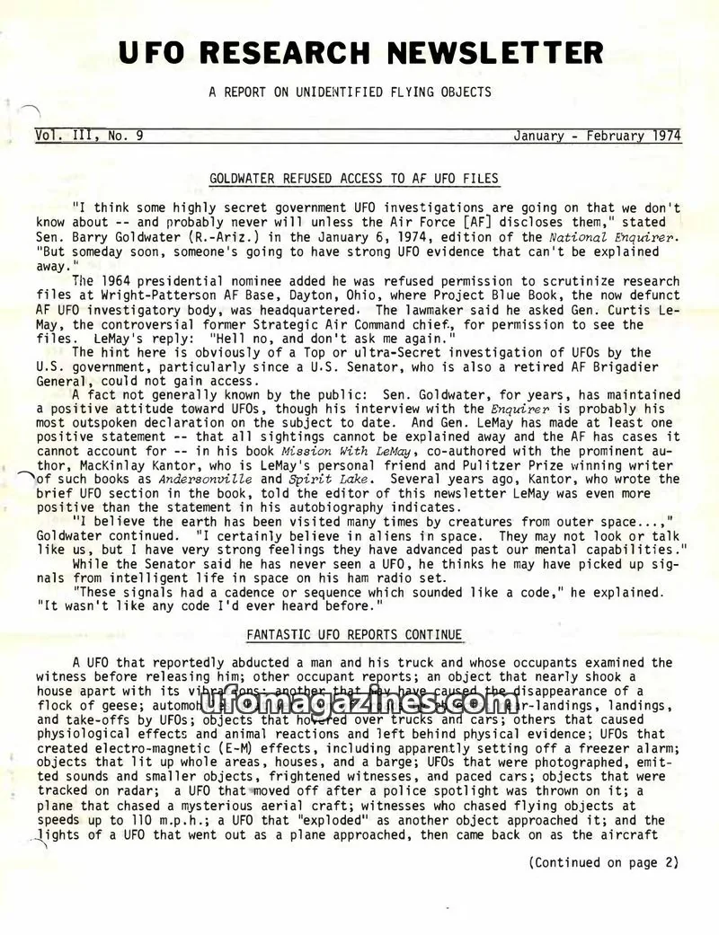 Cover of UFO Research Newsletter (Lore) issue Vol. III, No. 9: UFO RESEARCH NEWSLETTER