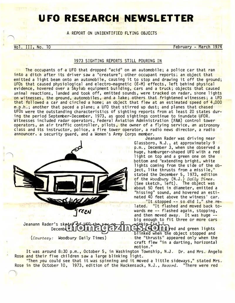 Cover of UFO Research Newsletter (Lore) issue Vol. III, No. 10: UFO RESEARCH NEWSLETTER