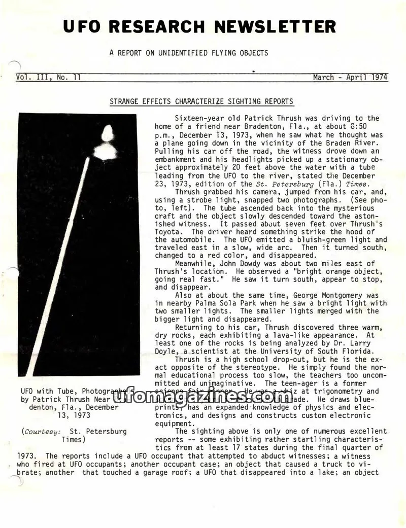 Cover of UFO Research Newsletter (Lore) issue No. 11: UFO RESEARCH NEWSLETTER