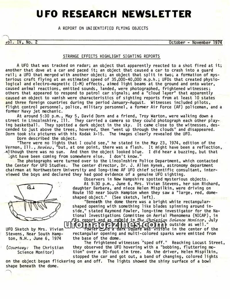 Cover of UFO Research Newsletter (Lore) issue IV, No. 2: UFO RESEARCH NEWSLETTER