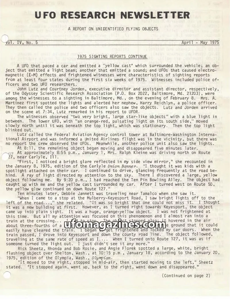 Cover of UFO Research Newsletter (Lore) issue Vol. IV, No. 5: UFO RESEARCH NEWSLETTER