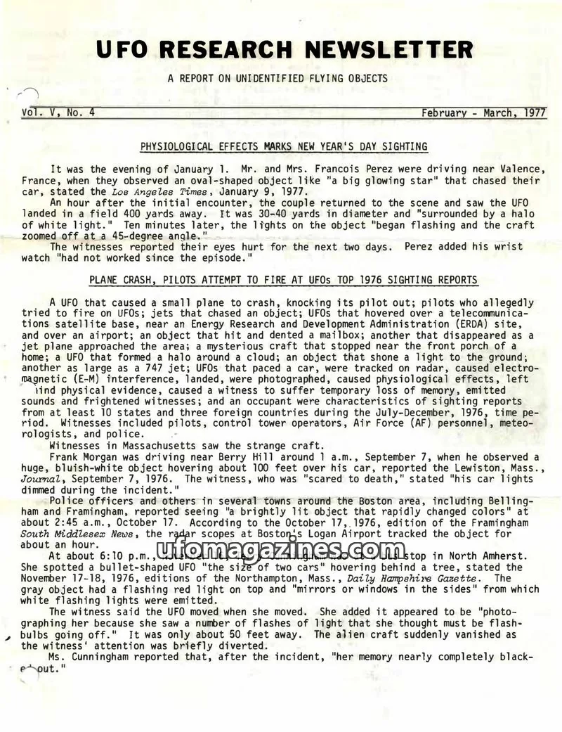 Cover of UFO Research Newsletter (Lore) issue No. 4: UFO RESEARCH NEWSLETTER