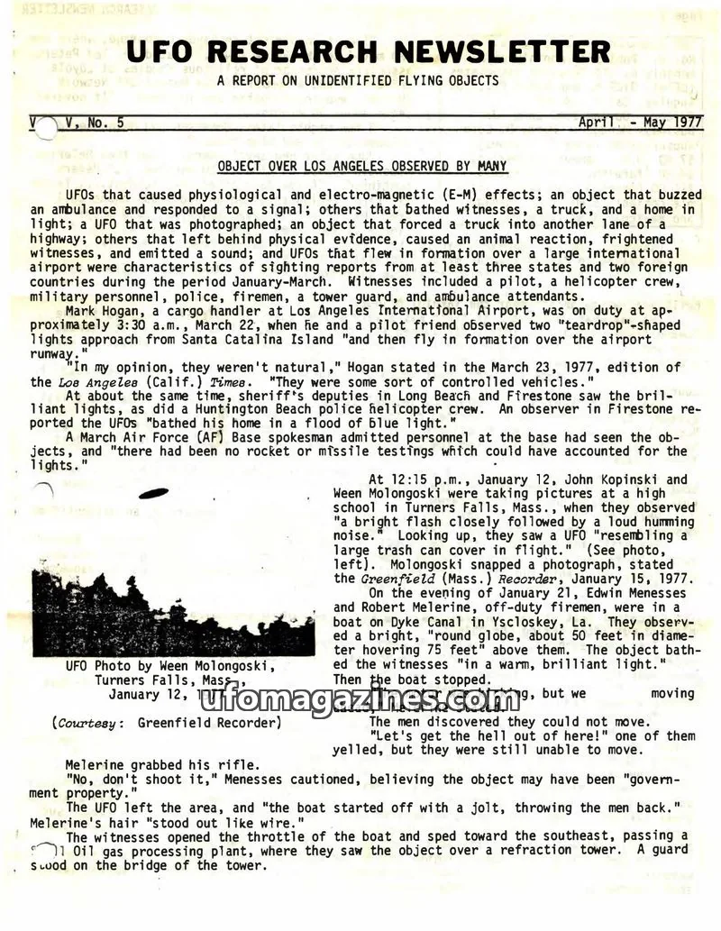 Cover of UFO Research Newsletter (Lore) issue V, No. 5: UFO RESEARCH NEWSLETTER