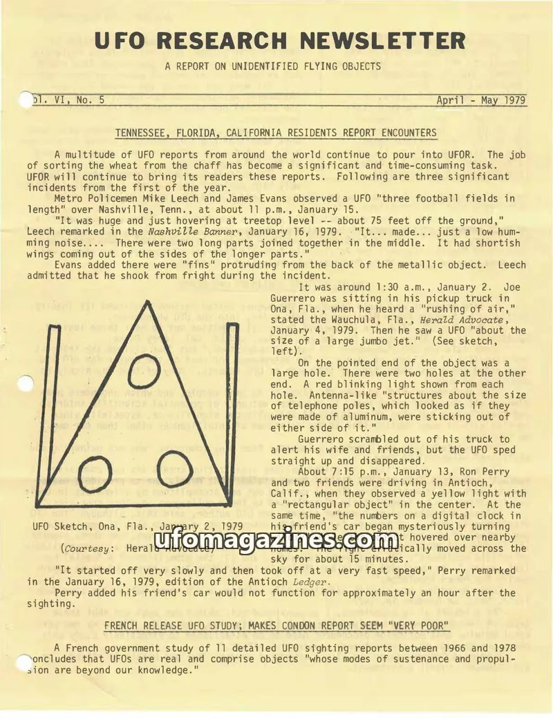 Cover of UFO Research Newsletter (Lore) issue Vol. VI, No. 5: UFO RESEARCH NEWSLETTER