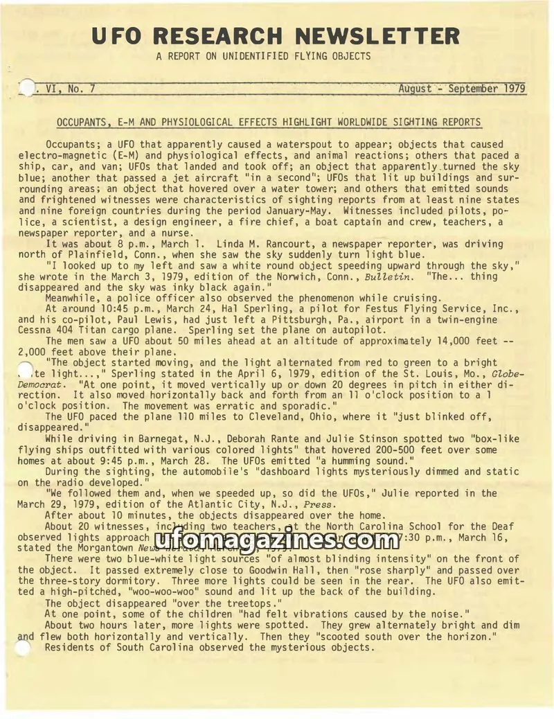Cover of UFO Research Newsletter (Lore) issue VI, No. 7: UFO RESEARCH NEWSLETTER