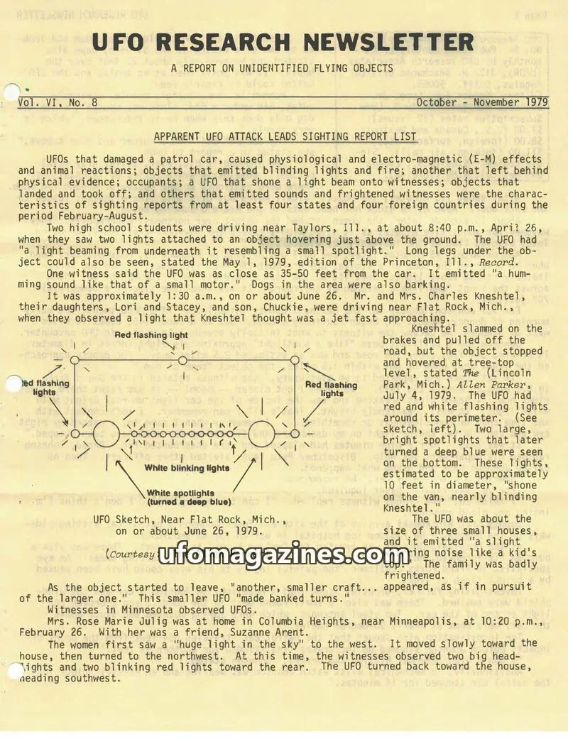 Cover of UFO Research Newsletter (Lore) issue Vol. VI, No. 8: UFO RESEARCH NEWSLETTER