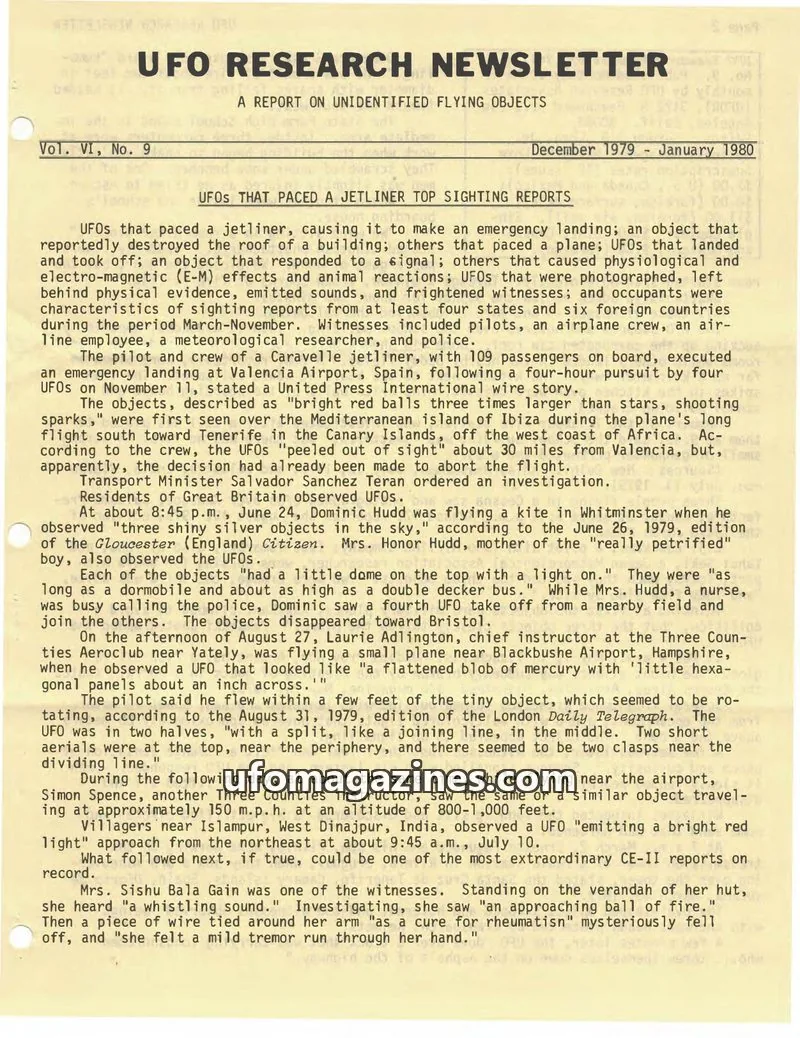 Cover of UFO Research Newsletter (Lore) issue Vol. VI, No. 9: UFO RESEARCH NEWSLETTER