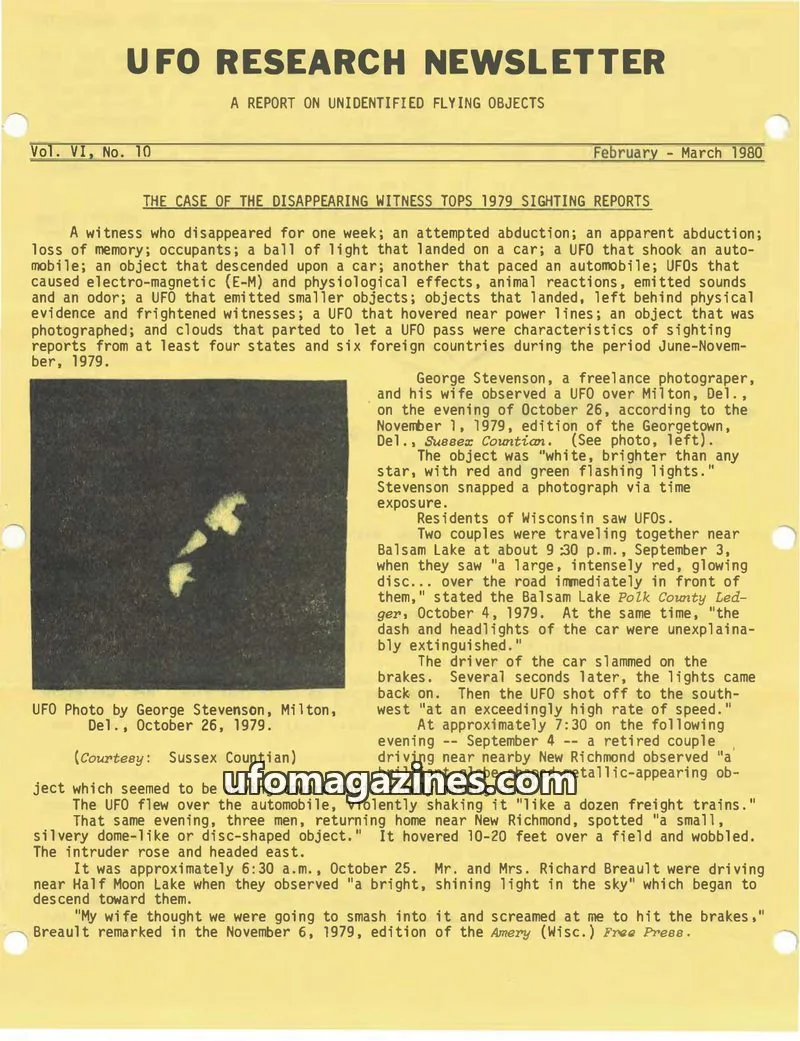 Cover of UFO Research Newsletter (Lore) issue No. 10: UFO RESEARCH NEWSLETTER