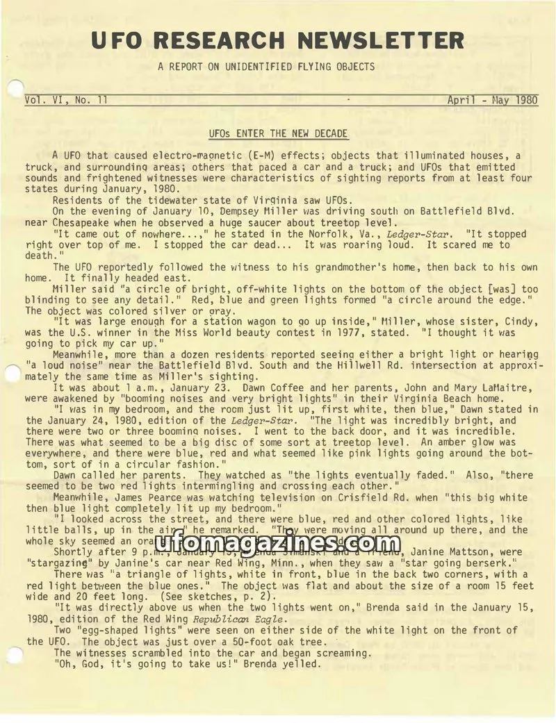 Cover of UFO Research Newsletter (Lore) issue No. 11: UFO RESEARCH NEWSLETTER