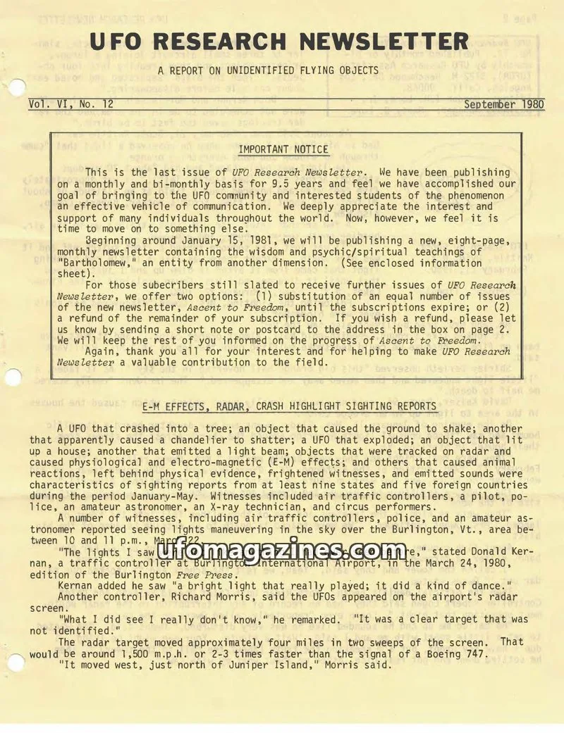 Cover of UFO Research Newsletter (Lore) issue No. 12: UFO RESEARCH NEWSLETTER