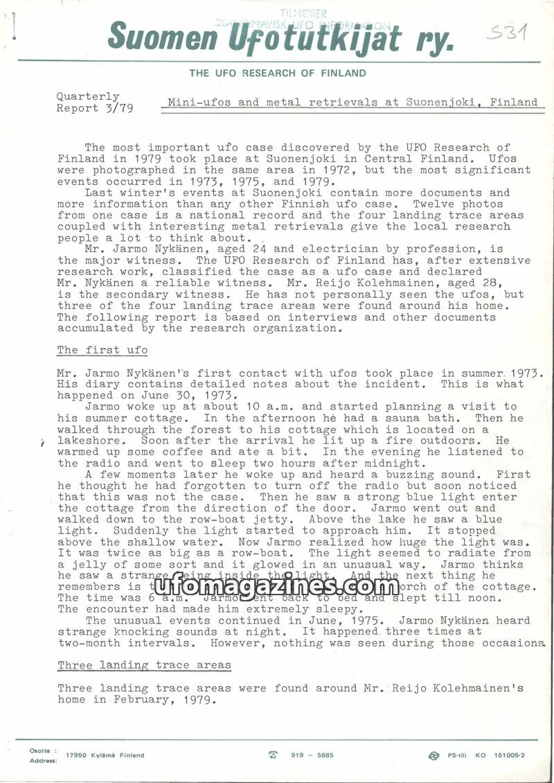 Cover of UFO Research of Finland issue 3/79: Suomen Ufotutkijat ry.