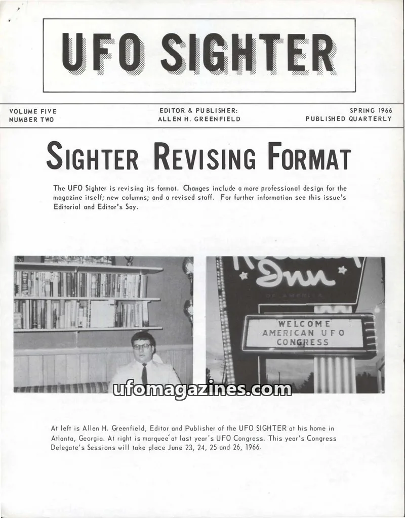 Cover of UFO Sighter (Allen Greenfield) issue VOLUME FIVE NUMBER TWO: UFO SIGHTER